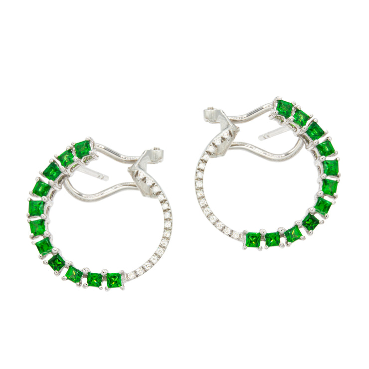 14k White Gold 1.20 Tsavorite Garnet Medium Hoop Earrings