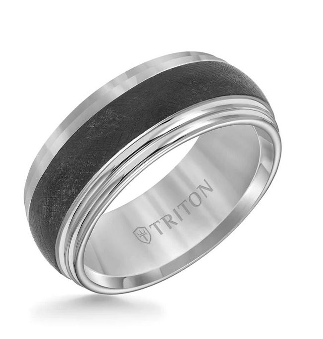 TRITON Mens Black Tungsten Polished Wedding Band