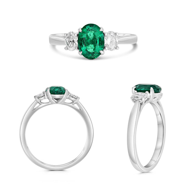 Platinum 1.20ctw Emerald 3 Stone Ring