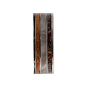 Matte Finish Black Dinosaur Bone, Meteorite & Whiskey Barrel Wood Inlay Comfort Fit Ring