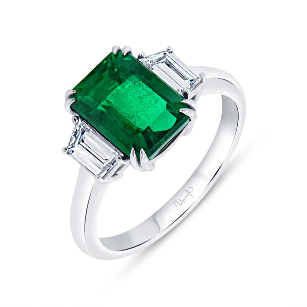 Uneek Precious Collection Three-Stone Octagon  Shaped Emerald Engagement Ring
