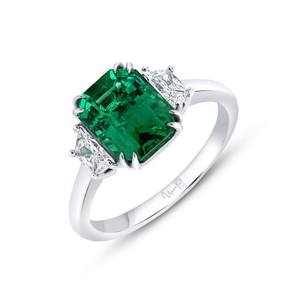 Uneek Signature Collection Three-Stone Octagon  Shaped Emerald Engagement Ring