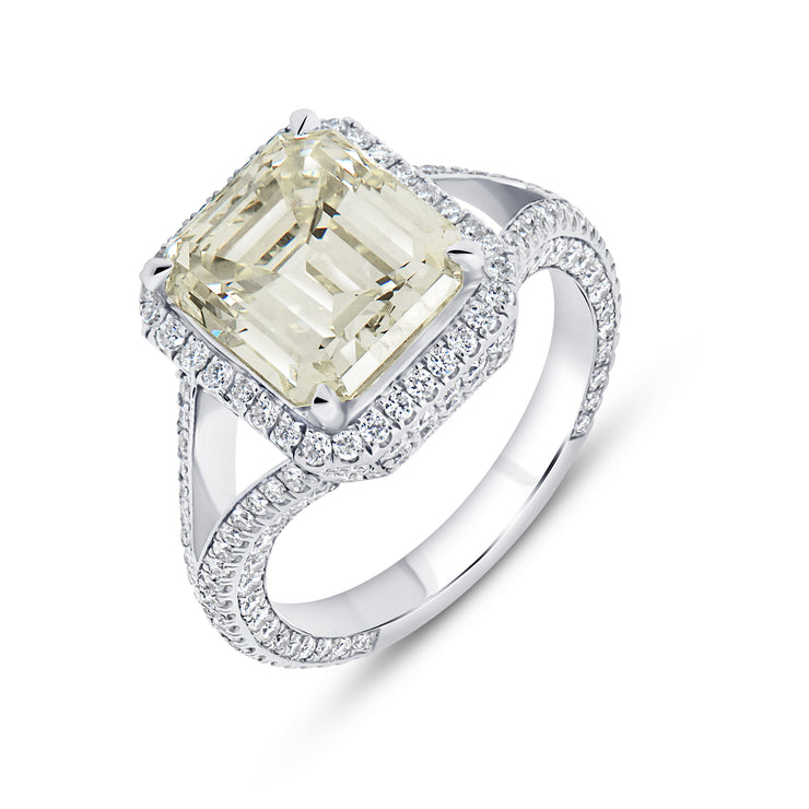 Uneek Silhouette Collection Halo Emerald Cut Diamond Engagement Ring