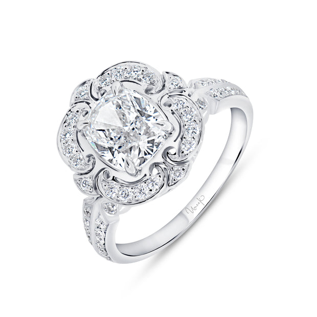 Uneek Silhouette Collection Halo Cushion Cut Diamond Engagement Ring