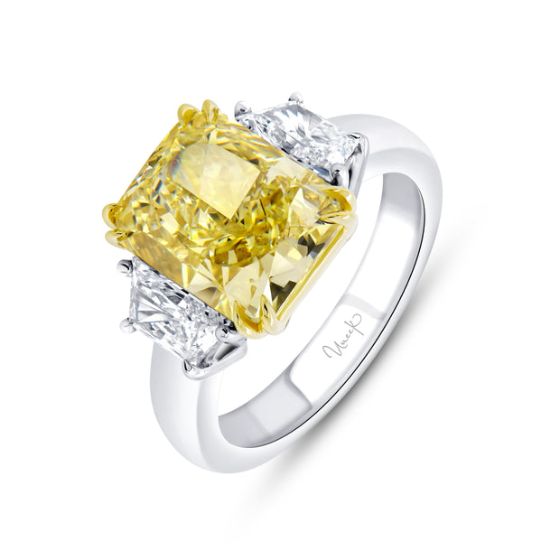 Uneek Natureal Collection Three-Stone Radiant Fancy Yellow Diamond Engagement Ring