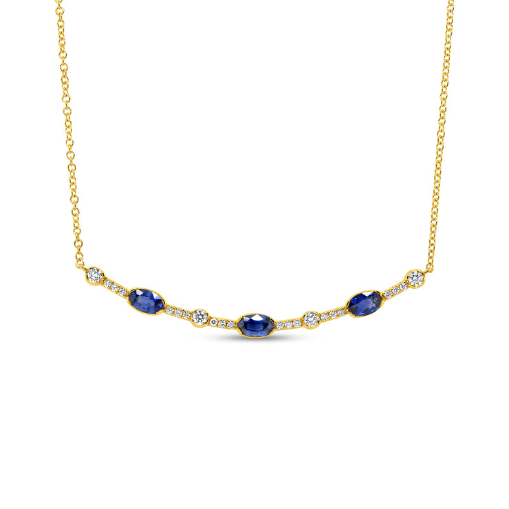 Uneek Gatsby Collection Oval Shaped Blue Sapphire Bar Necklace