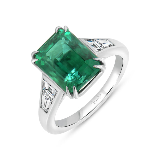 Uneek Precious Collection Tapered Emerald Cut Emerald Anniversary Ring