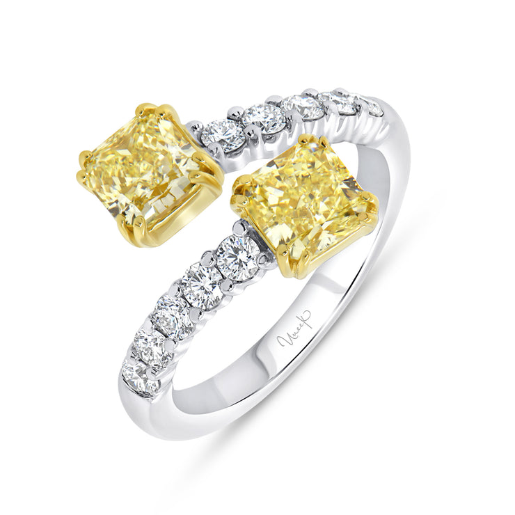 Uneek Natureal Collection Bypass Radiant Fancy Yellow Diamond Anniversary Ring