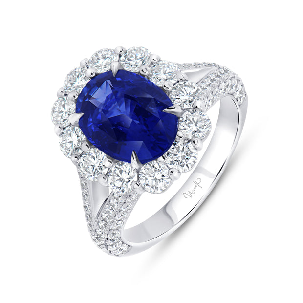 Uneek Precious Collection Split Oval Shaped Blue Sapphire Engagement Ring