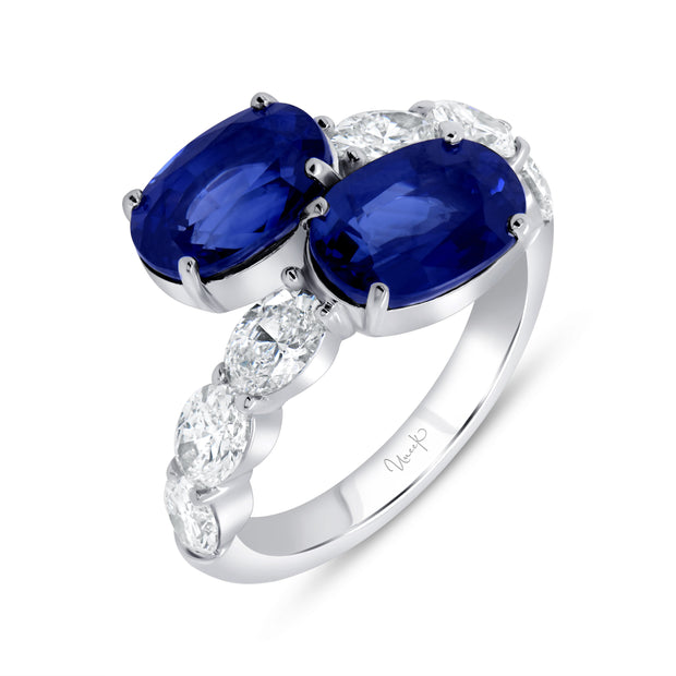 Uneek Precious Collection Bypass Oval Shaped Blue Sapphire Anniversary Ring