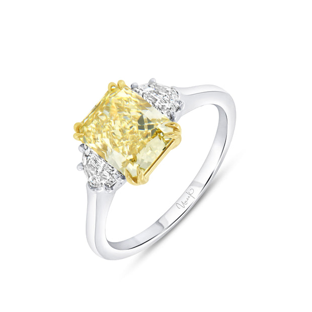 Uneek Natureal Collection Three-Stone Radiant Fancy Yellow Diamond Engagement Ring