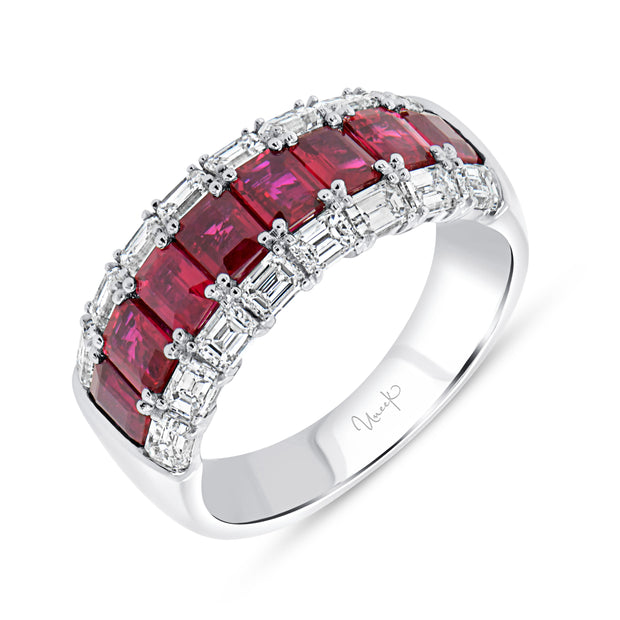 Uneek Precious Collection 3-Row Emerald Cut Ruby Anniversary Ring
