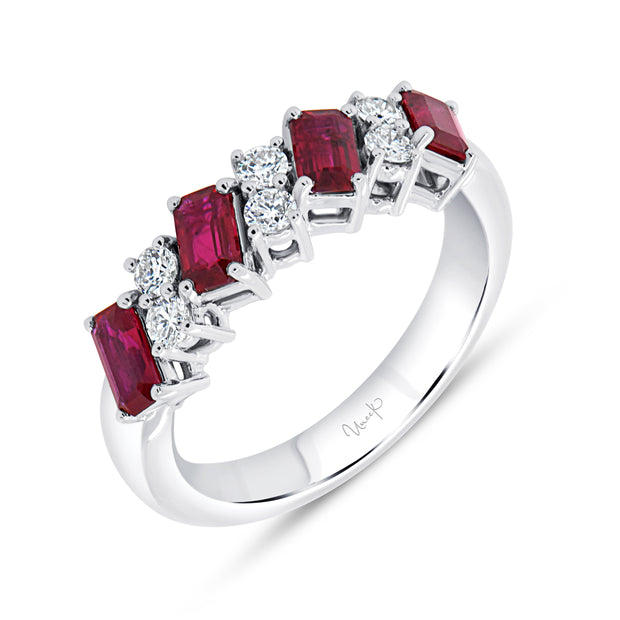 Uneek Precious Collection 1-Row Emerald Cut Ruby Anniversary Ring