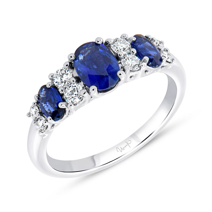 Uneek Precious Collection 1-Row Oval Shaped Blue Sapphire Anniversary Ring