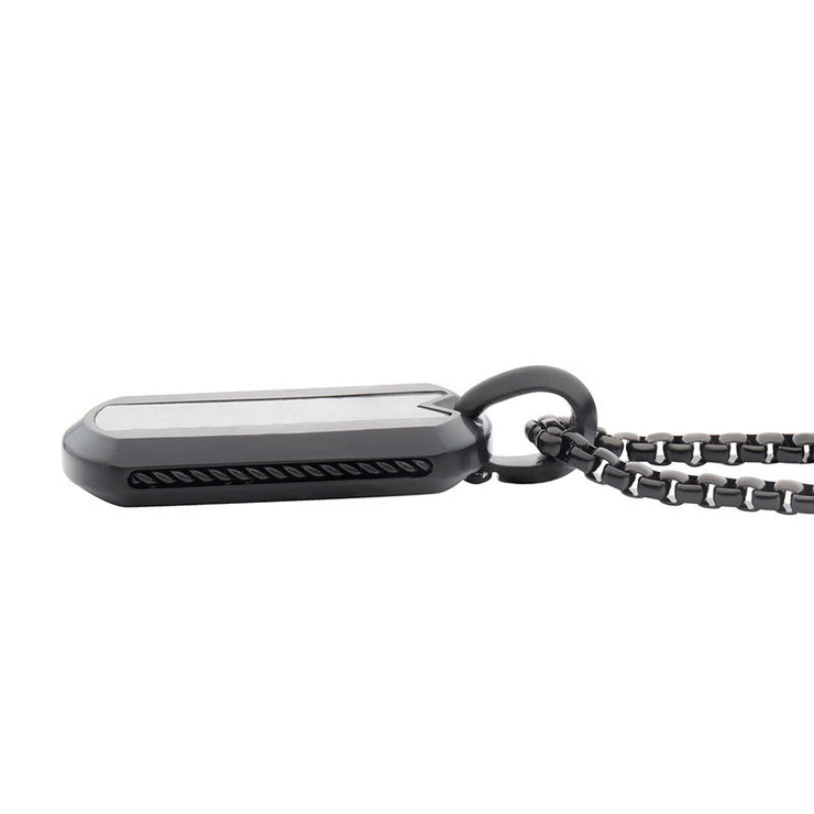 Meteorite Inlay Dog Tag Pendant with Black IP Box Chain