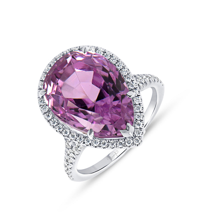 Uneek Petals Collection Halo Pear Shaped Fancy Pink Diamond Engagement Ring