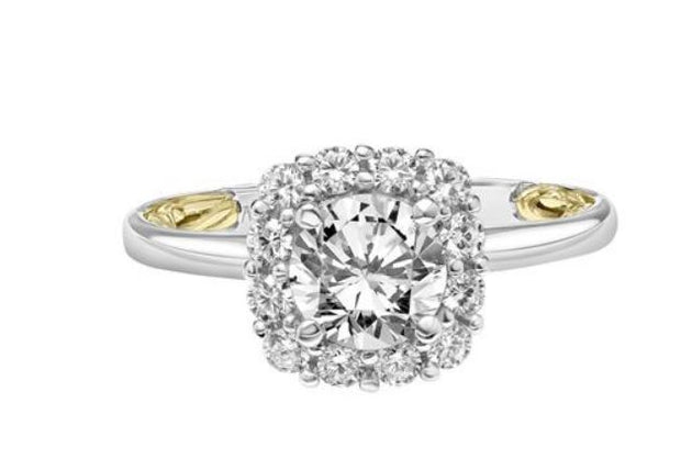 14K TWO TONE DIAMOND HALO ENGAGEMENT RING