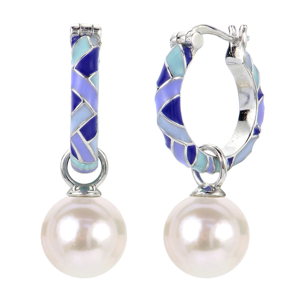 Sterling Silver Enamel Hoop with Freshwater Pearl Dangle