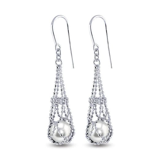 Sterling Silver Natural Freshwater Pearl Lace Earrings
