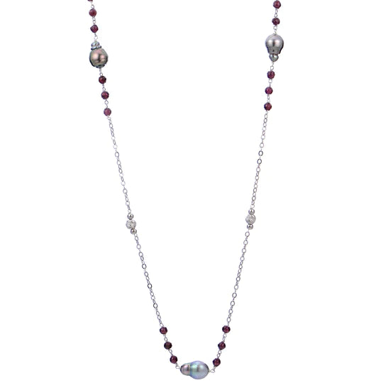 Garnet and Tahitian Brilliance Necklace 38"