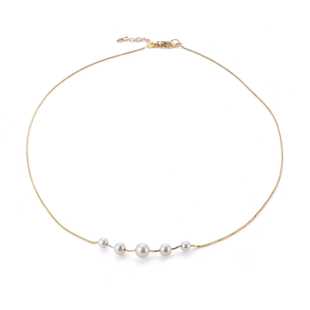 14k Yellow Gold Venetian Box Chain with Freshwater Pearls Necklace