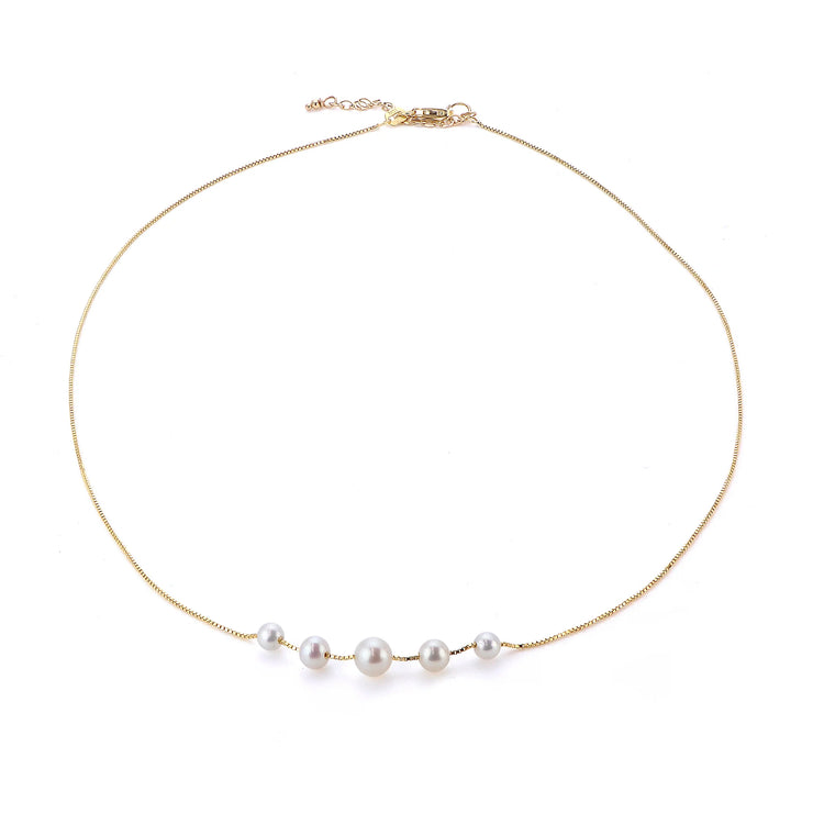 14k Yellow Gold Venetian Box Chain with Freshwater Pearls Necklace