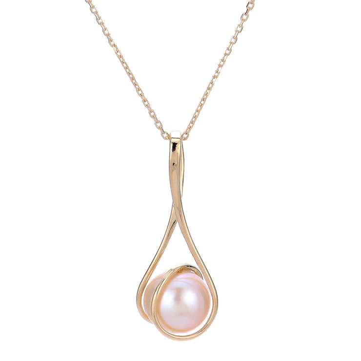 14K Yellow Gold Freshwater Pearl Twist Drop Pendant