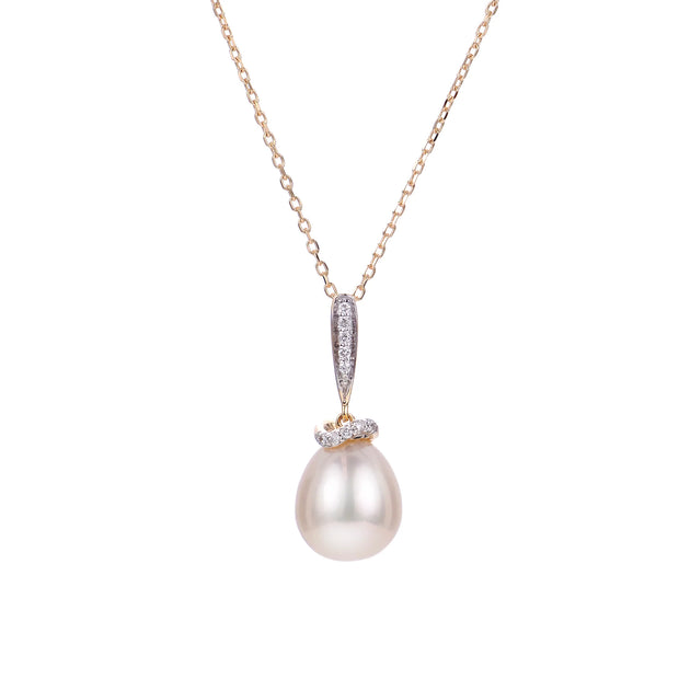 Vintage inspired 14k Yellow gold Freshwater Pearl and Diamond Pendant