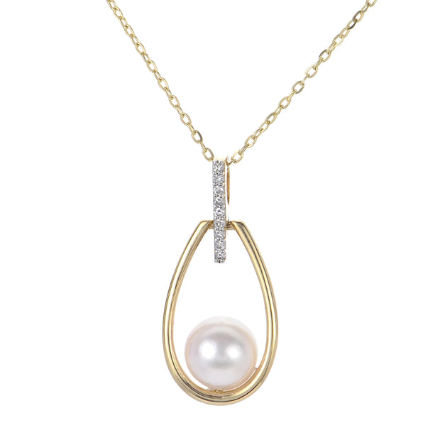 14K Yellow Gold Akoya Pearl and Diamond Pendant