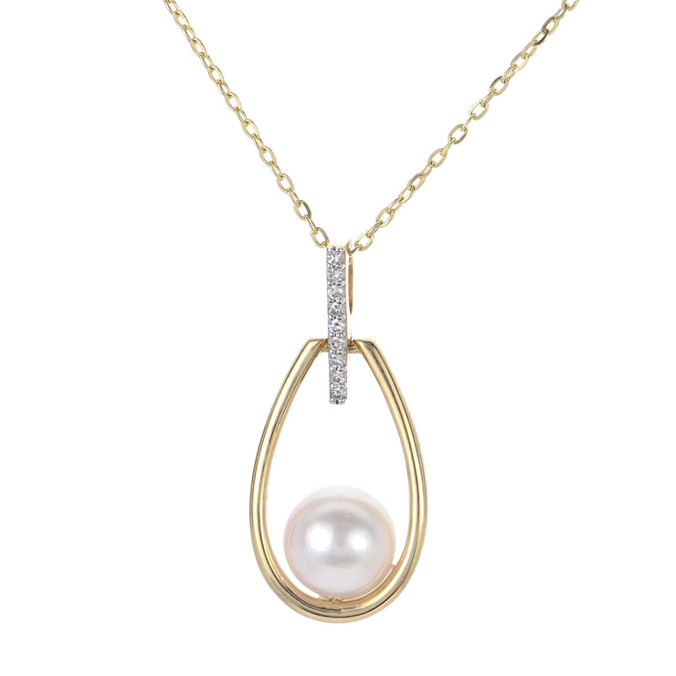 14K Yellow Gold Akoya Pearl and Diamond Pendant