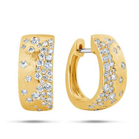 14k Yellow Gold Diamond Huggie Earrings with Satin Finish