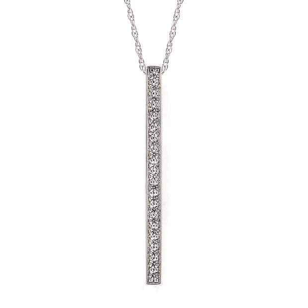 14k White Gold Diamond Bar Pendant on 18" Chain