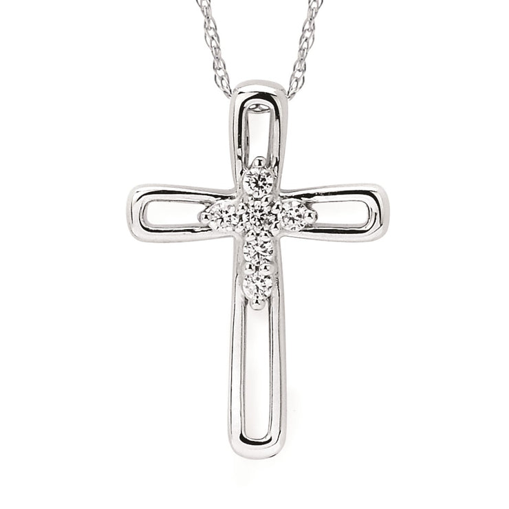 14k White Gold Double Diamond Cross with 18" Chain