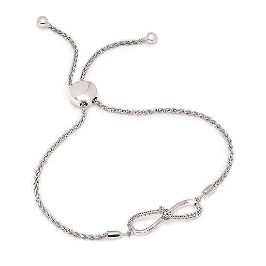 Sterling Silver Infinity Love Knot Diamond Bolo Bracelet