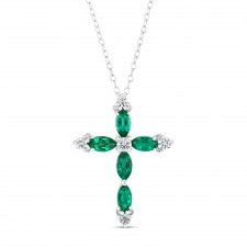 18k White Gold Emerald Diamond Cross Pendant
