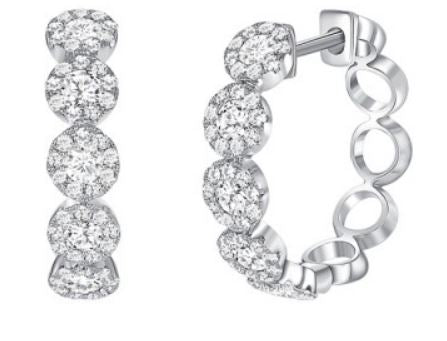 14k White Gold Diamond Halo Hoop Earrings