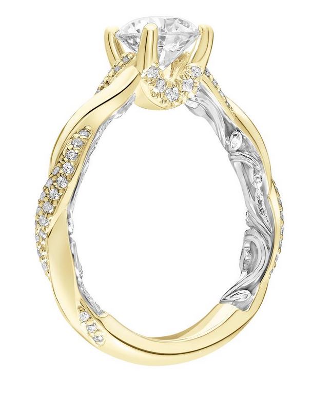 14k Yellow and White Gold Contemporary Twist Diamond Engagement Ring