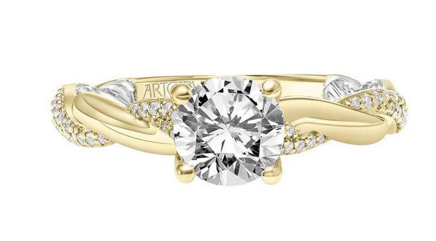 14k Yellow and White Gold Contemporary Twist Diamond Engagement Ring