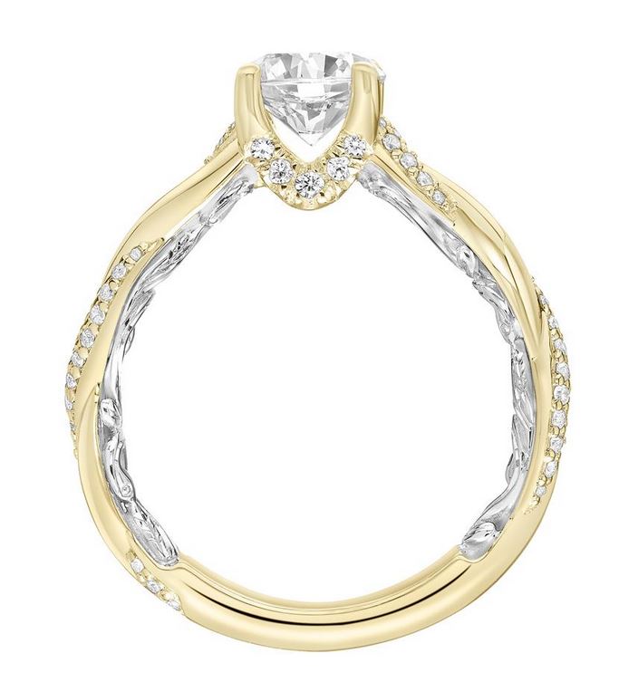 14k Yellow and White Gold Contemporary Twist Diamond Engagement Ring