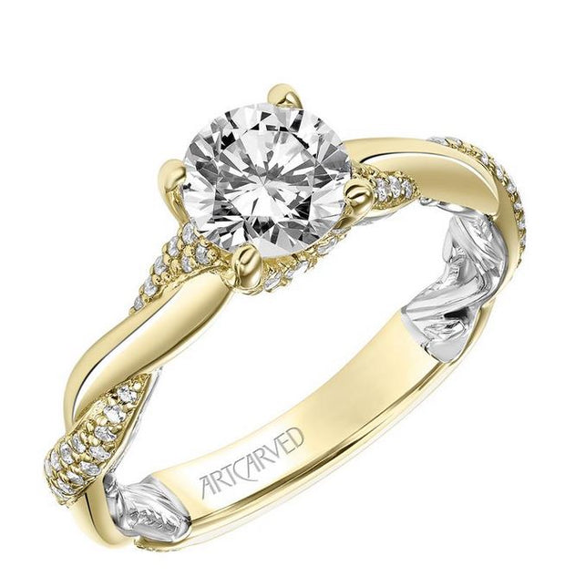 14k Yellow and White Gold Contemporary Twist Diamond Engagement Ring