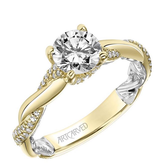 14k Yellow and White Gold Contemporary Twist Diamond Engagement Ring